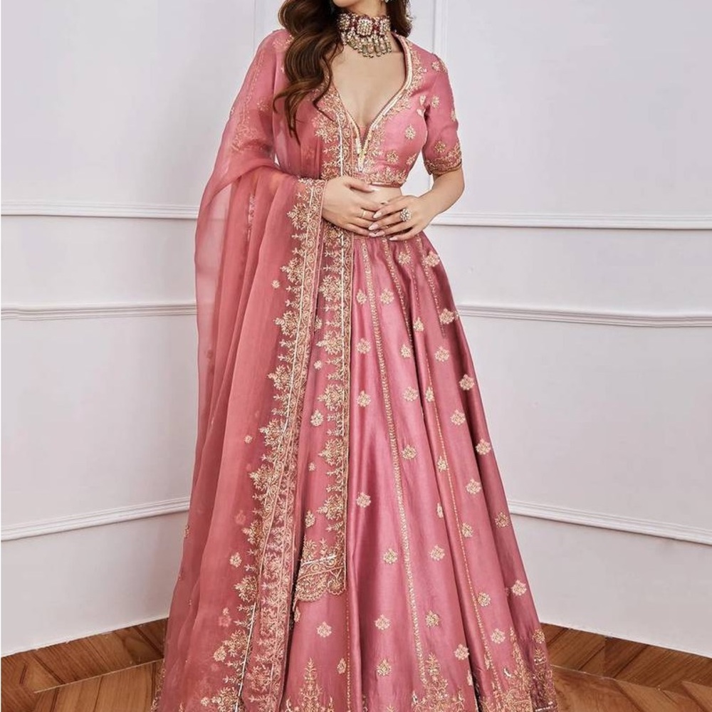 Elegant Pink Embroidered Bridal Lehenga Choli - Picture 3 of 5